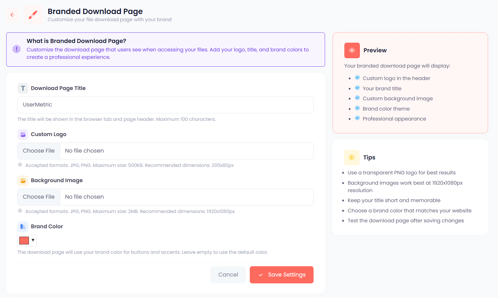 Branded download pages