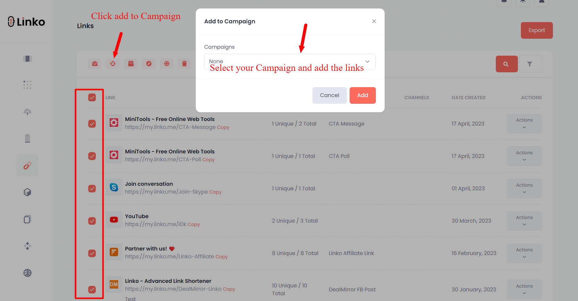 Add links to Campaign - Linko